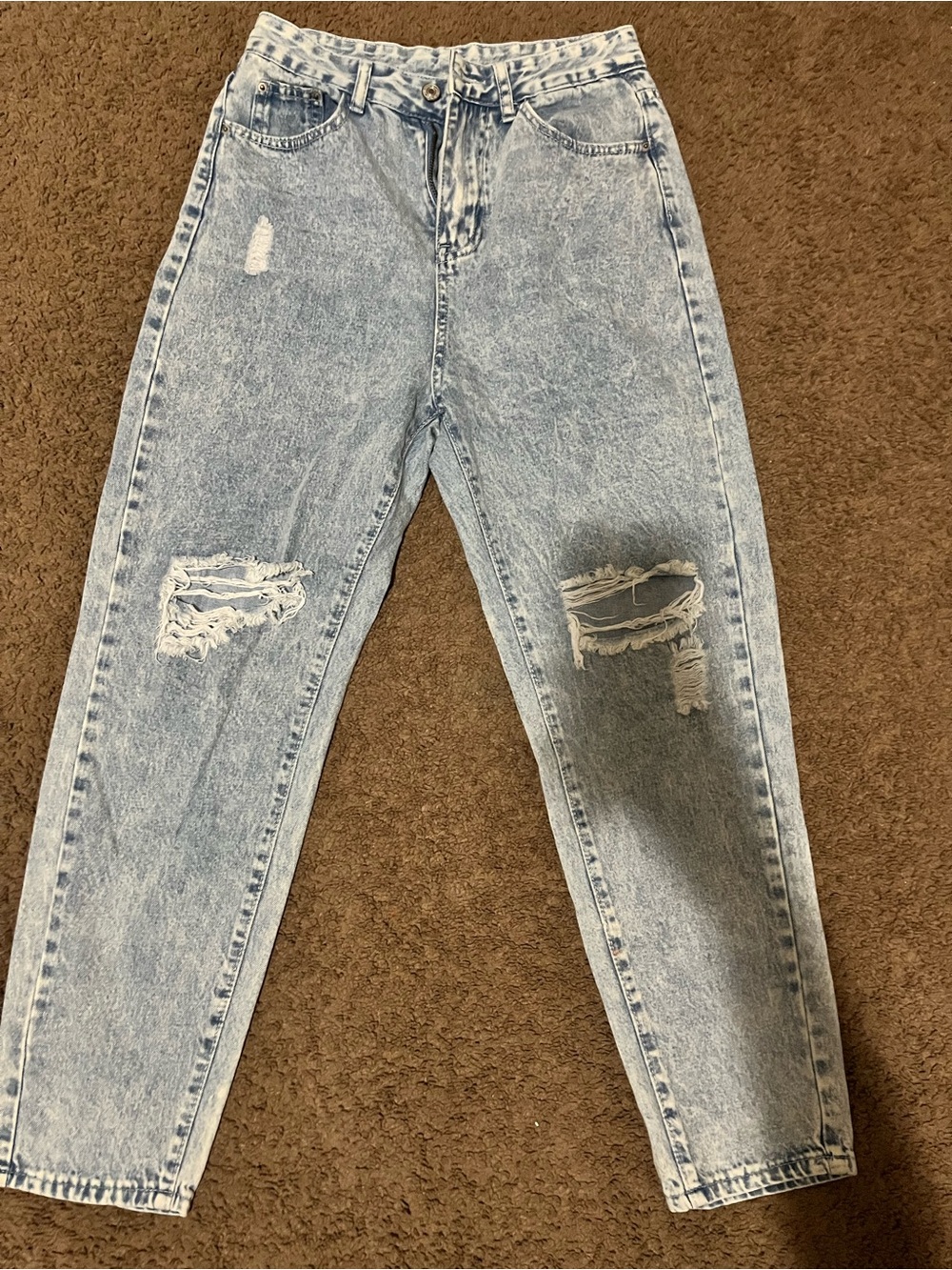 SHEIN Light Blue Acid Wash Distressed Boyfriend Jeans